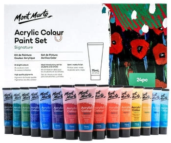 Mont Marte Acrylfarben Set SIGNATURE – 24 Stück x 75 ml Tuben – Ideal für Acrylmalerei – Brillante Lichtechte Farben mit großer Deckkraft
