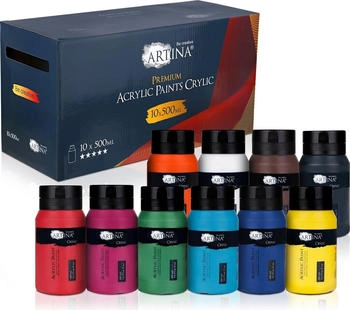 Artina 10x 500 ml Acrylfarben Set Acrylfarbe Farben Acryl Malfarbe Farbe K&uuml;nstlerfarbe