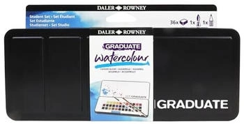 Daler Rowney Daler-Rowney Graduate Watercolour Aquarellfarben Studenten-Set 36 Farben + 1 Aquarellpinsel Aquafine + 1 Graduate Graphitstift