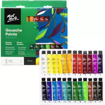 Mont Marte Bastelfarbe SIGNATURE Gouache Farben Set 24 x 12ml Intensive Farben, Perfekt für Anfänger & Profi,lebendige Farben,samtiges & mattes Finish