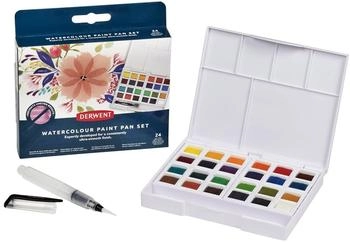 Derwent Aquarellfarben, 24-teiliger Malkasten, Watercolour Paint Pan, wasserlösliche Aquarellfarben, ideal zum Malen, Profi-Qualität, Reisegröße, 2306260