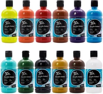 Mont Marte Signature Acrylfarben-Set 500 ml halbmattes Finish 12 leuchtende Farben geeignet für Leinwand Holz Stoff Leder Pappe Papier MDF und Bastelarbeiten