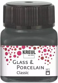 Kreul 16231 Glass & Porcelain Classic grau, im 20 ml Glas, brillante Glas- und Porzellanmalfarbe auf Wasserbasis, schnelltrocknend, deckend