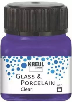 Kreul 16211 Glass & Porcelain Clear violett, im 20 ml Glas, transparente Glas- und Porzellanmalfarbe auf Wasserbasis, schnelltrocknend, glasklar
