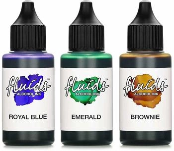Octopus 3x 30ml Alcohol Ink Set ROYAL BLUE, EMERALD, BROWNIE Alkoholtinte für Fluid Art und Resin
