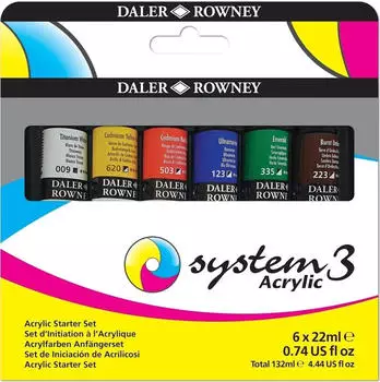 Daler Rowney SYSTEM3 Acrylfarben in Premium-Qualit&auml;t Starterset 6 x 22ml multi