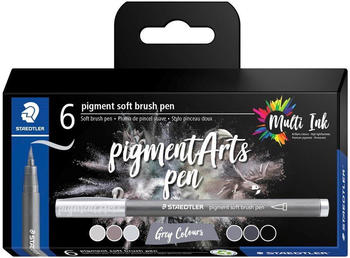 Staedtler Malstifte MultiInk Pigment Arts soft brush pen 6-er Set grau