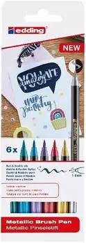 edding Brush-Pen 1340 Metallic farbig sortiert Pinselspitze flexibel 6 Stück