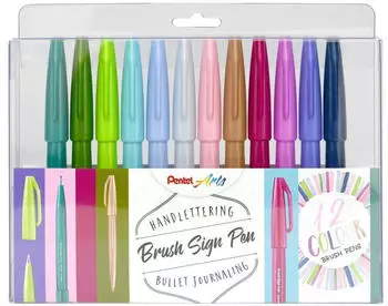 Pentel Brush Sign Pen Set farbig sortiert Pinselspitze flexibel 12 St&uuml;ck (SES15C-12)