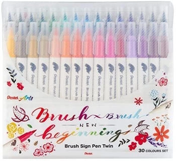 Pentel Pentel Brush-Pen SESW30C-30 Brush Sign Pen Twin farbig sortiert 2 Pinselspitzen flexibel 30 St&uuml;ck