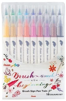 Pentel Brush-Pen SESW30C-18 Brush Sign Pen Twin farbig sortiert 2 Pinselspitzen flexibel 18 St&uuml;ck