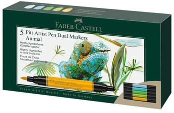 Faber-Castell Fineliner Pitt Artist Pen Animal 2 Spitzen Dual Marker farbig sortiert 5-Stk.