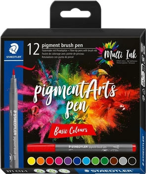 Staedtler Malstifte Fasermaler mit Pinselspitze (Basic Colours 12 x) (371 C12-1)