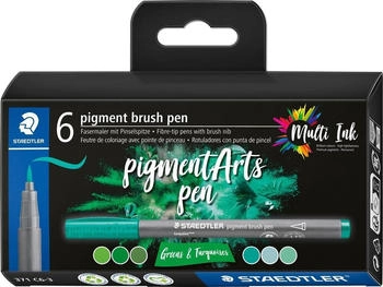 Staedtler Malstifte Fasermaler mit Pinselspitze (greens & turquoises 6 x) (371 C6-3)