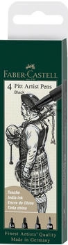 Faber-Castell Tuschestifte Pitt Artist Pen 167153 schwarz verschiedene Spitzen 4 St&uuml;ck