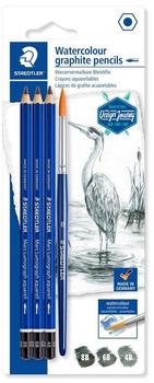 Staedtler 10 x Aquarellstift Mars Lumograph 4B/6B/8B schwarz VE=3 Stück + Pinsel