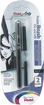 Pentel Pocket Brush Blister-Pack Pinselstift mit 2 Patronen schwarz (XGFKP/FP10)