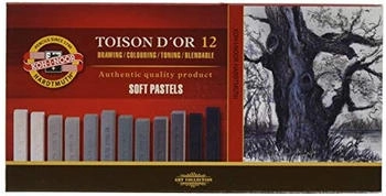 Koh-I-Noor Pastellkreide Toison D or Soft Pastels Grautöne 75 mm lang 12 Stück