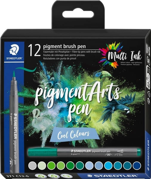STAEDTLER Brush Pen Pigment Arts, Intensief Zwart, Gepigmenteerde Premium Tekeninkt, Penseelpunt voor Variabele Lijnbreedte, Waterproof, Sneldrogend, 10 Penseel Pennen in kartonnen etui, 371-99