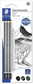 Staedtler Kohlestifte Mars Lumograph 100C SBK4 Zeichenkohle weich medium hart und Wischer 3 Stück