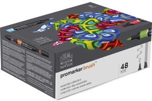 Winsor & Newton 0290080 BrushMarker (fr Zeichnungen Kalligraphie Design und Layouts streifenfreies Zeichnen mit Keil- Pinselspitze) 48 Farben Set