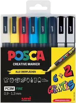 uni Posaca Acrylmarker PC-3M 6+2er Set (186825)
