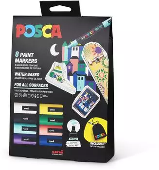 Posca 182598 Marker Set mit Stoffbeutel 8 Acrylstifte PC-5M Permanent 1,2,5 mm Rundspitze