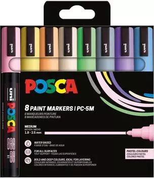 Posca 182556 Marker Set 8 Acrylstifte Pastell PC-5M Permanent 1,2,5 mm Rundspitze