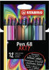 Stabilo Filzstifte Pen 68 ARTY, 6812-1-20, Strichbreite 1mm, im Etui, 12 Stück,