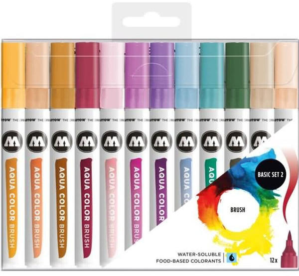 MOLOTOW Aqua Color Brush Basic Set 2 1-2 mm sortiert 12 Farben (MO200492)