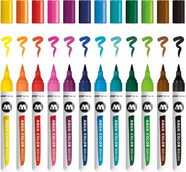 MOLOTOW Color Brush Aqua Basic Set 1 1-2mm sortiert 12 Stück (MO200490)