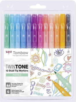 Tombow TwinTone Rund- und Finelinerspitze 12 Stück Pastellfarben (WS-PK-12P-2)