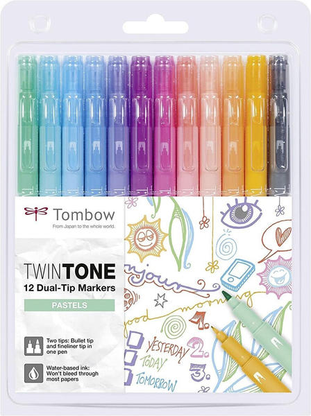 Tombow TwinTone Rund- und Finelinerspitze 12 Stück Pastellfarben (WS-PK-12P-2)