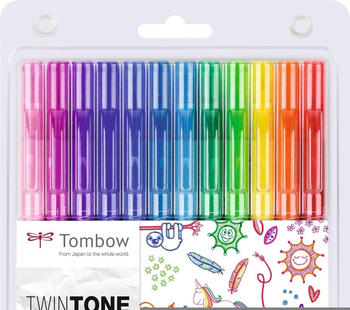 Tombow TwinTone Rund- und Finelinerspitze 12 Stück Rainbow Colours (WS-PK-12P-3)