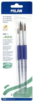 MILAN Blisterpackung 3 Rundpinsel Ziegen-& Kunsthaar Ergonomischer Kunststoffgriff Serie 116 Nr. 2 8 Und 12 Silber Silber One Size