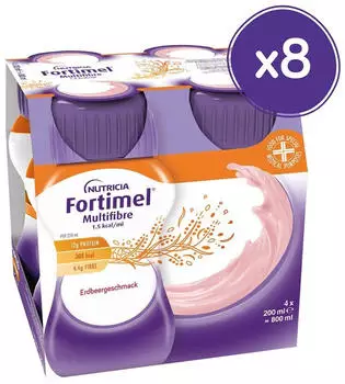Nutricia Fortimel Multifibre 1.5 kcal Erdbeergeschmack 32x200 ml Flüssigkeit