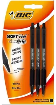 BIC Soft Feel Clic Grip Kugelschreiber Schwarz Mittlere Spitze 1,0mm, 3er-Pack (837395)