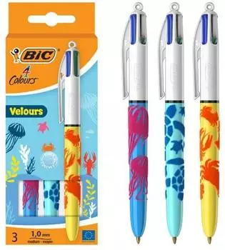 BIC 4 Colours Velours Kugelschreiber mittlere Spitze 1,0mm, 3er-Pack (992579)