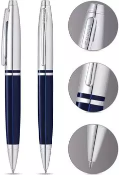 Cross Calais Drehkugelschreiber Blau-Lack und Chrom (AT0112-3)