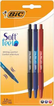 BIC Soft Feel Clic Grip Kugelschreiber Sortierte Farben, Mittlere Spitze 1,0mm, 3er-Pack (837394)