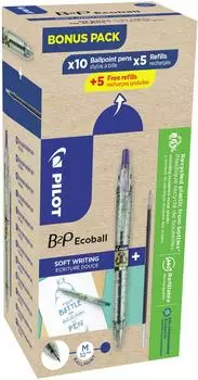 Pilot B2P Ecoball Kugelschreiber-Set 10 Kulis + 10 Minen M blau