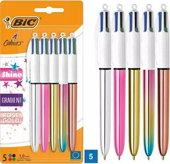 BIC 4 Colours Shine & Gradient Kugelschreiber, 1,00mm, 5er-Pack (518214)