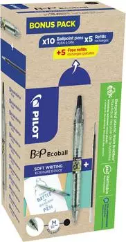 Pilot B2P Ecoball Kugelschreiber-Set 10 Stifte + 10 Minen, M, schwarz