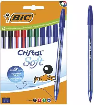 BIC Cristal Soft Kugelschreiber mittlere Spitze 1,2mm, sortierte Farben, 10er-Pack (516359)