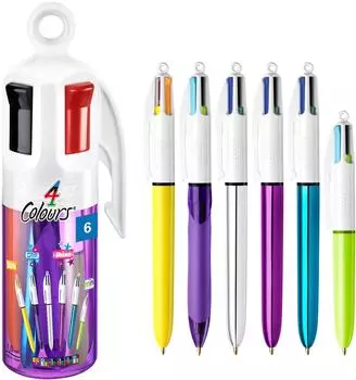 BIC 4 Colours Kugelschreiber einziehbar, lila Stifthalter, 6er-Pack (962612)