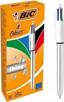 BIC 4 Colours Shine Kugelschreiber, einziehbar, 1,0mm, metallisch silber (982873)