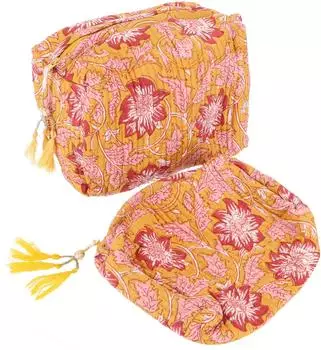 Guru-Shop Boho Kosmetiktaschen Set mit Blockprint gelb