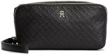 Tommy Hilfiger TH Icon Double Washbag Mono Wash Bag | Nylon Corp Toiletry Bag | Shoulder Bag NA1318 schwarz