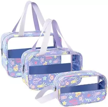 LuxusKollektion Kosmetiktaschen-Set transparent, PVC, violett, 3-teilig