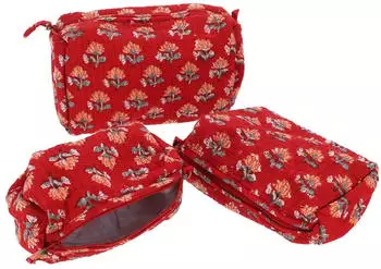 Guru-Shop Boho Kosmetiktaschen Set mit Blockprint rot